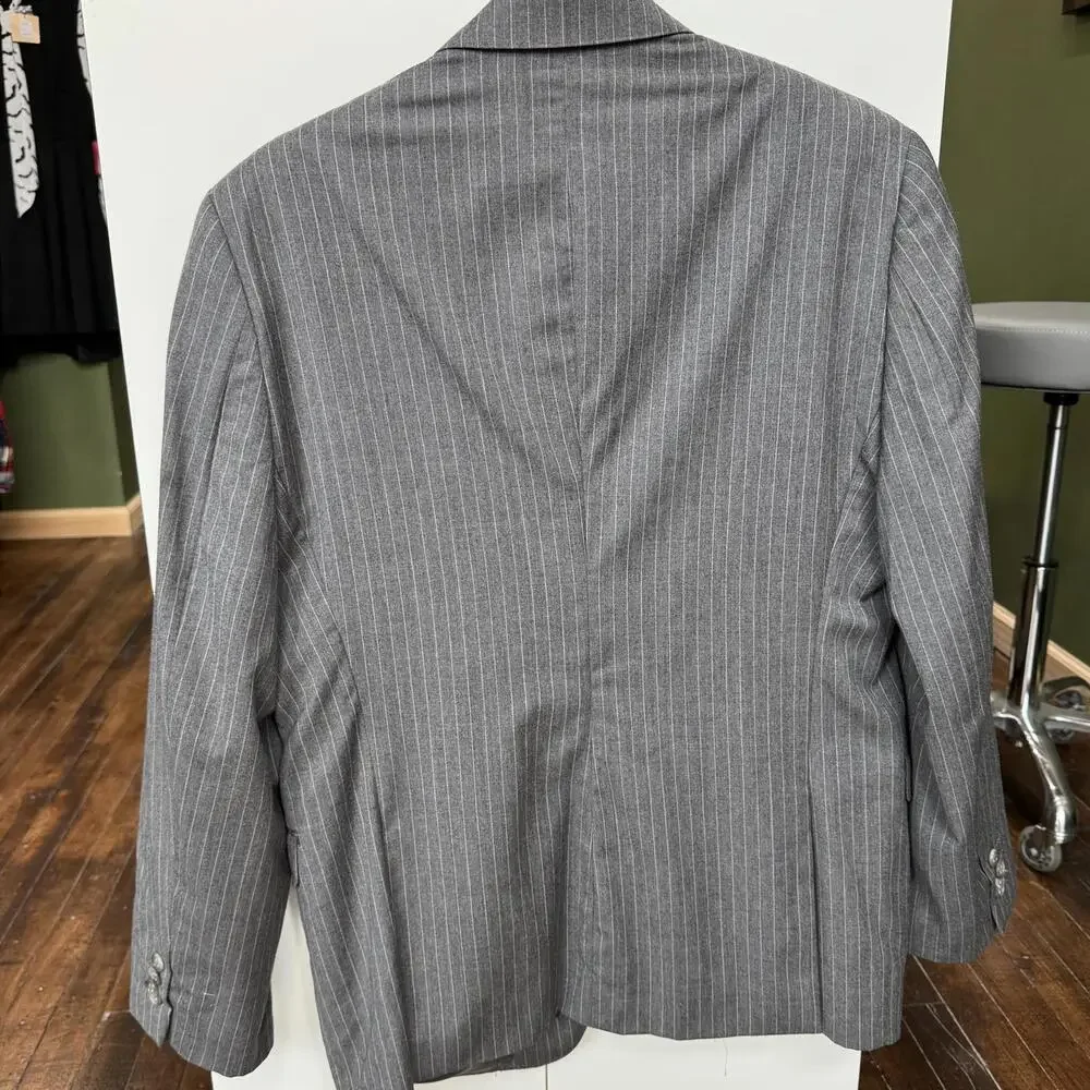 Vintage 100%‎ Wool Ralph Lauren Suit Jacket Blazer Size 42S Grey Pinstripe